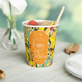 Lemon Mediterranean 60th Birthday Orange Paper Cups