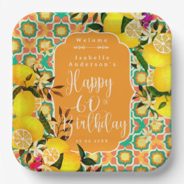 Lemon Mediterranean 60th Birthday Orange Paper Plate
