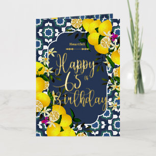 Lemon Mediterranean 65th Birthday Navy Foil Greeting Card