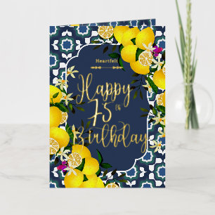 Lemon Mediterranean 75th Birthday Navy Foil Greeting Card