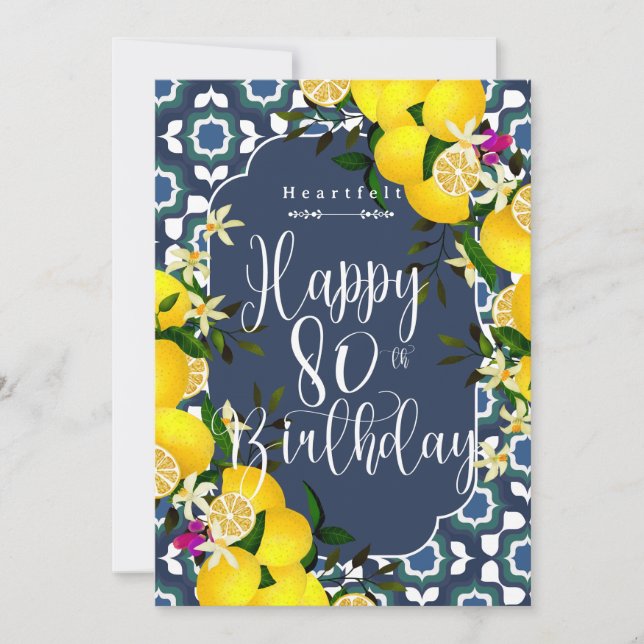 Lemon Mediterranean 80th Birthday Navy Blue (Front)