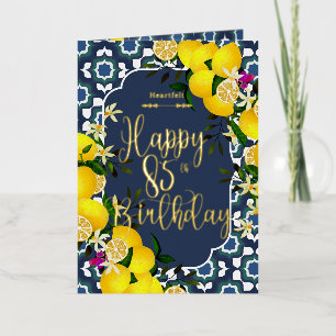 Lemon Mediterranean 85th Birthday Navy Foil Greeting Card