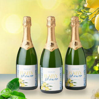 Lemon Mediterranean Baby Shower Sparkling Water Wine Label