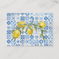 Lemon Mediterranean Blue Tile Bridal Registry Card