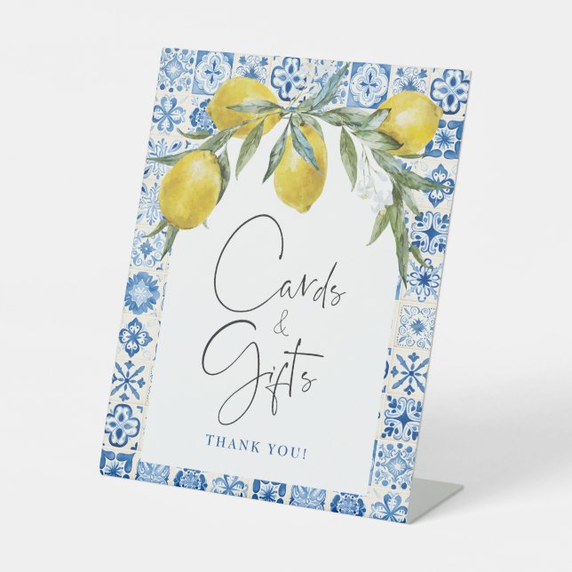 Lemon Mediterranean Blue Tile Cards Gifts Sign (Front)