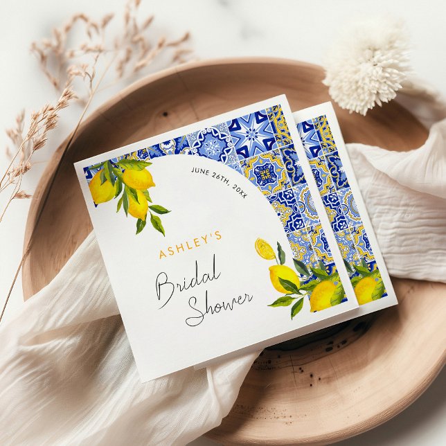 Lemon Mediterranean Boho Arch Bridal Shower Napkin (Creator Uploaded)