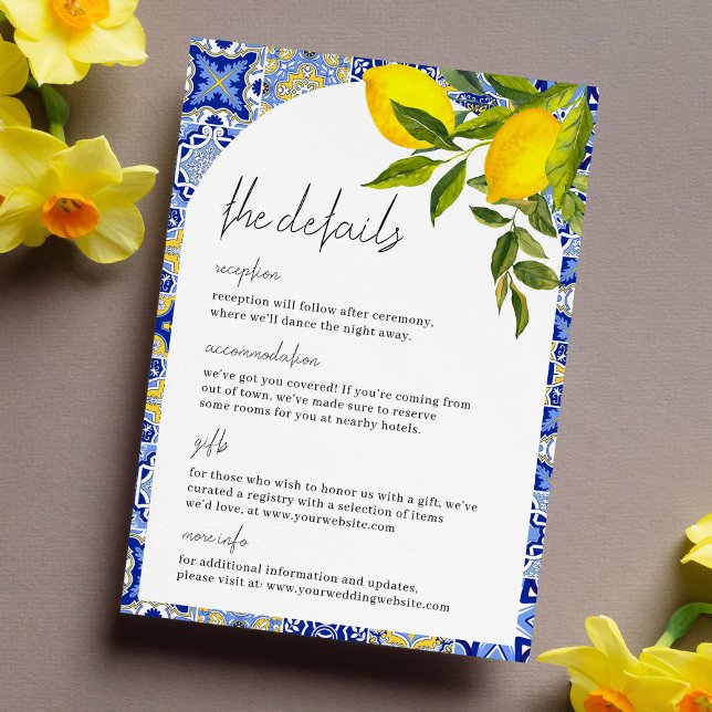 Lemon Mediterranean Boho Arch Wedding Details Card (Creator Uploaded)