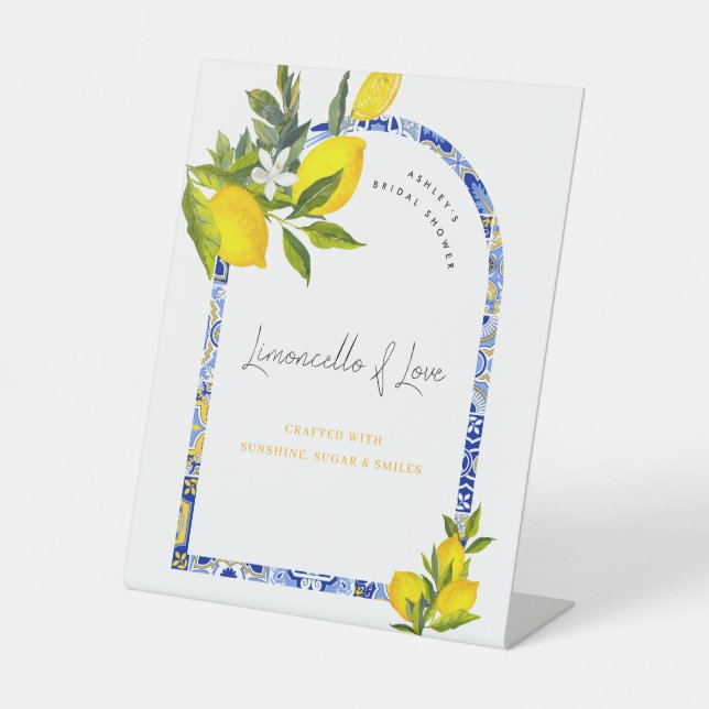 Lemon Mediterranean Bridal Shower Limoncello Cart Pedestal Sign (Front)