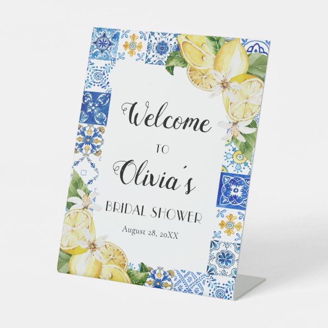 Lemon Mediterranean Bridal Shower Pedestal Sign (Front)