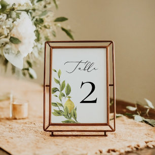 Lemon Mediterranean Calligraphy Wedding 2 Table Number