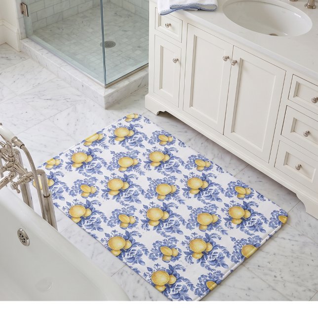Lemon Mediterranean Citrus Pattern  Bath Mat (Creator Uploaded)