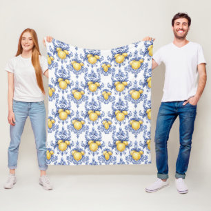 Lemon Mediterranean Citrus Pattern  Fleece Blanket