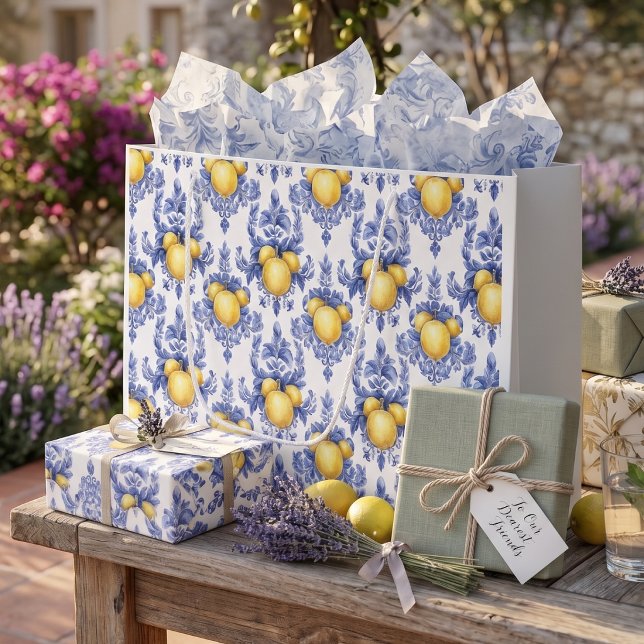 Lemon Mediterranean Citrus Pattern  Large Gift Bag (Creator Uploaded)