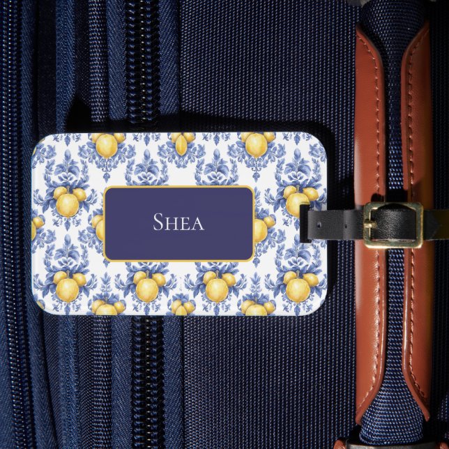 Lemon Mediterranean Citrus Pattern  Luggage Tag (Front Insitu 4)