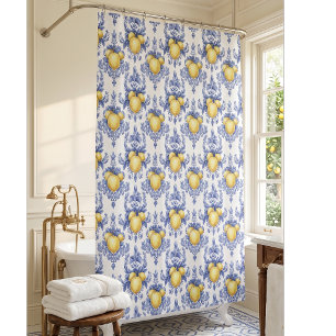 Lemon Mediterranean Citrus Pattern  Shower Curtain