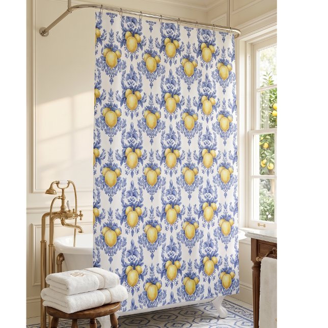 Lemon Mediterranean Citrus Pattern  Shower Curtain (Creator Uploaded)