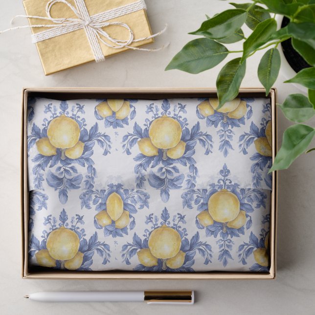 Lemon Mediterranean Citrus Pattern  Tissue Paper (Gift)