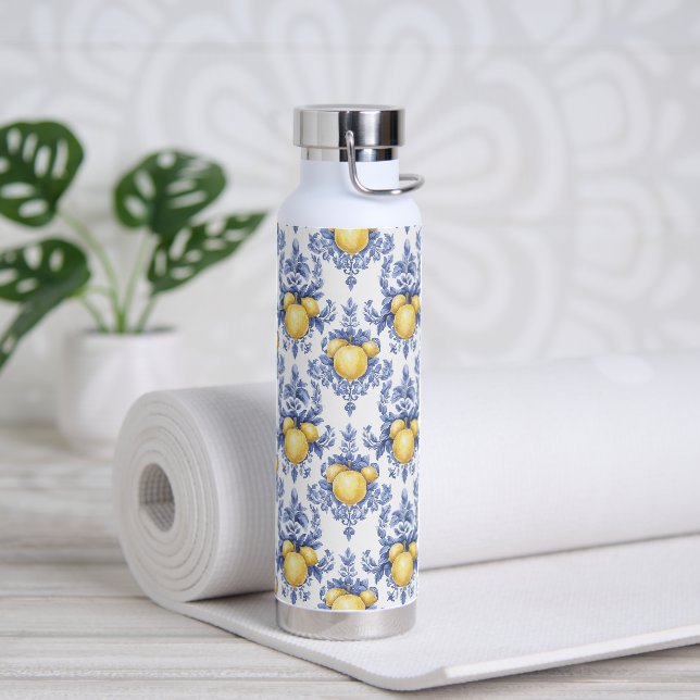 Lemon Mediterranean Citrus Pattern  Water Bottle (Yoga (Rotated))