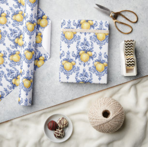 Lemon Mediterranean Citrus Pattern Wrapping Paper