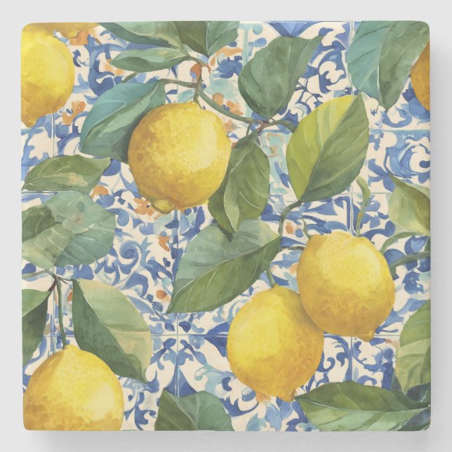 Lemon Mediterranean Decorative Stone Coaster (Front)
