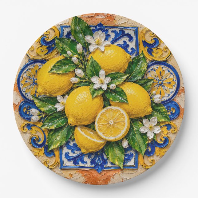 Lemon Mediterranean Design  Paper Plate (Front)