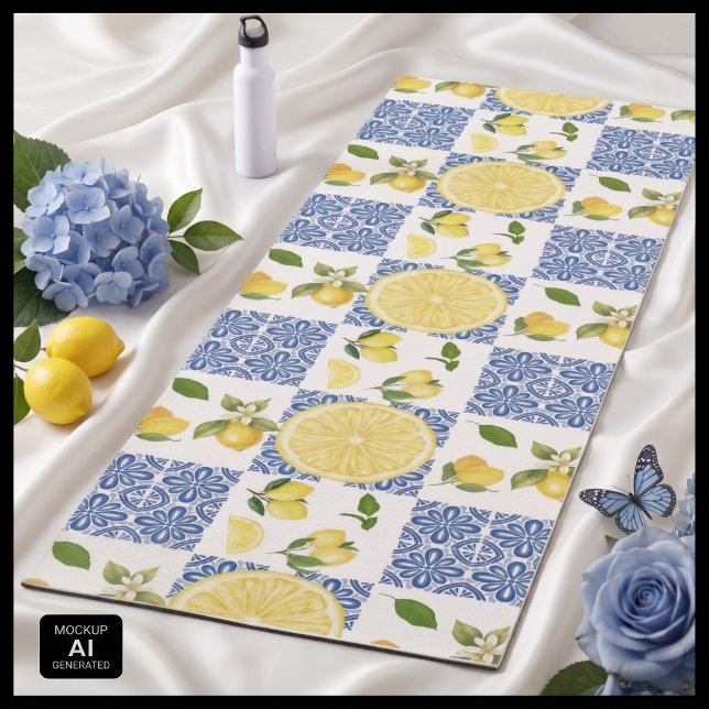 Lemon Mediterranean French Country Tile Pattern Yoga Mat (Creator Uploaded)
