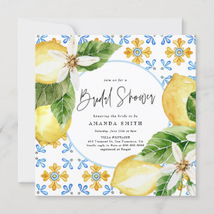Lemon Mediterranean Italy Blue Tiles Bridal Shower Invitation
