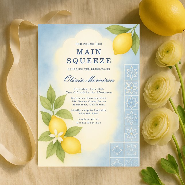 Lemon Mediterranean Main Squeeze Bridal Shower Invitation (Creator Uploaded)