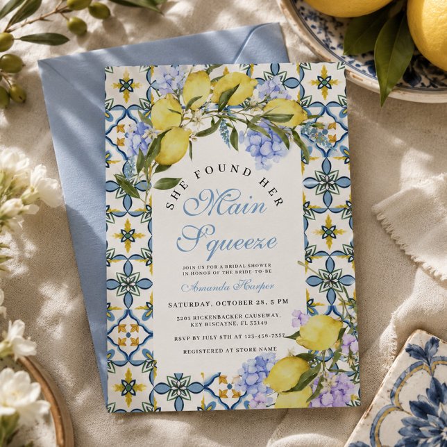 Lemon Mediterranean Main Squeeze Bridal Shower Invitation (Creator Uploaded)
