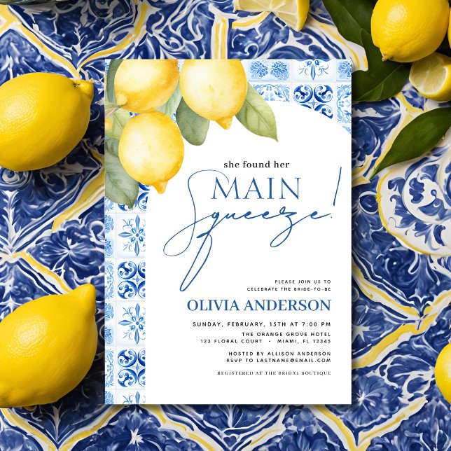 Lemon Mediterranean Main Squeeze Bridal Shower Invitation (Creator Uploaded)