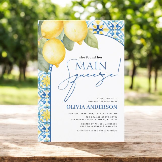 Lemon Mediterranean Main Squeeze Bridal Shower Invitation (Creator Uploaded)