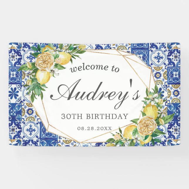 Lemon Mediterranean Mosaic Tiles Welcome Backdrop Banner (Horizontal)