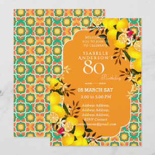 Lemon Mediterranean Orange 80th invitation