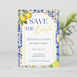 Lemon Mediterranean Summer Wedding Save the Date  Invitation