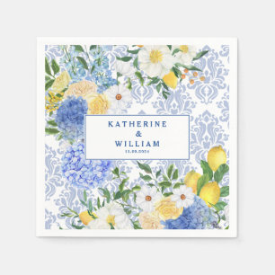 Lemon Mediterranean Tile Blue and Yellow floral Napkin