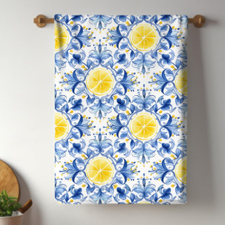 Lemon Mediterranean Tile Tea Towel