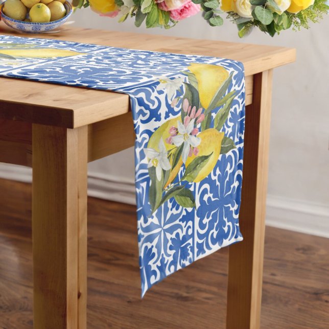 Lemon & Mediterranean Tile Wedding Bridal Shower Medium Table Runner (Creator Uploaded)
