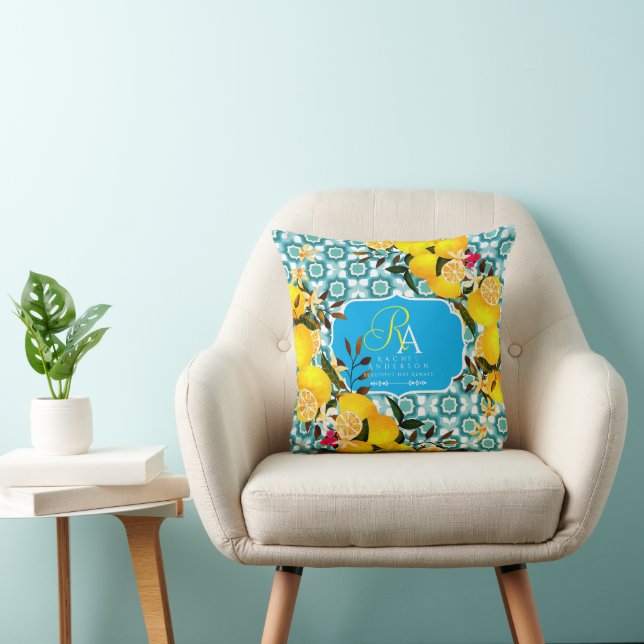 Lemon Mediterranean Tiles Blue Cushion (Chair)