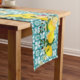 Lemon Mediterranean Tiles Blue Medium Table Runner