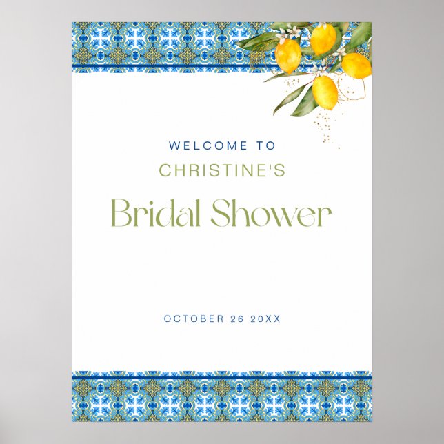 Lemon Mediterranean Tiles Bridal Shower Poster (Front)