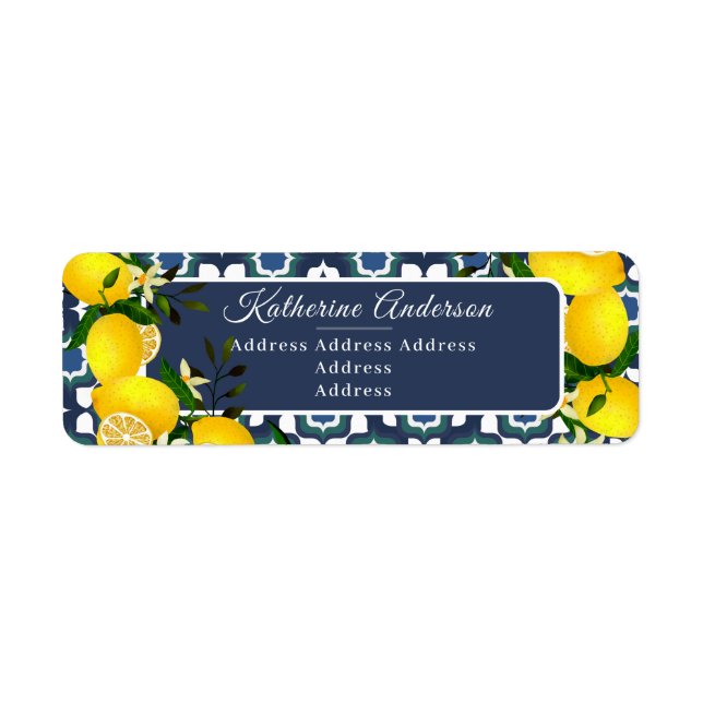 Lemon Mediterranean Tiles  Navy Blue White (Front)