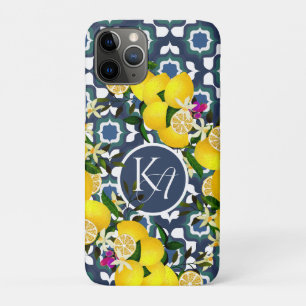 Lemon Mediterranean Tiles Navy Blue White Case-Mate iPhone Case