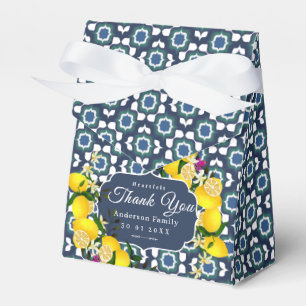 Lemon Mediterranean Tiles  Navy Blue White Favour Box