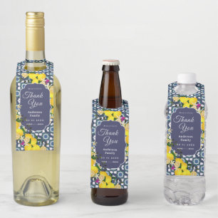 Lemon Mediterranean Tiles Navy Bottle Tag
