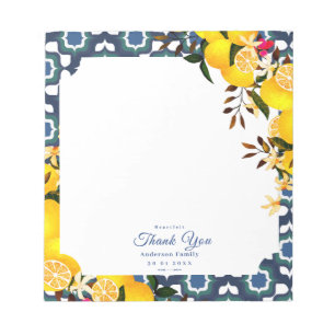 Lemon Mediterranean Tiles Navy Notepad