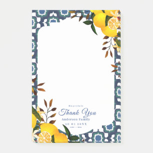 Lemon Mediterranean Tiles Navy Post-it Notes