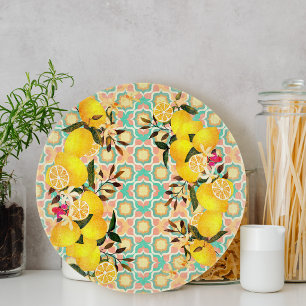 Lemon Mediterranean Tiles Orange Cutting Board