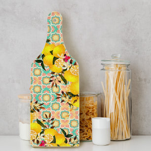 Lemon Mediterranean Tiles Orange Cutting Board