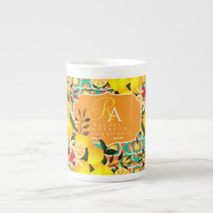 Lemon Mediterranean Tiles  Orange Green Bone China Mug