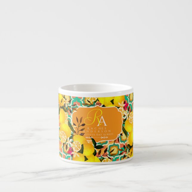 Lemon Mediterranean Tiles  Orange Green Espresso Cup (Front)